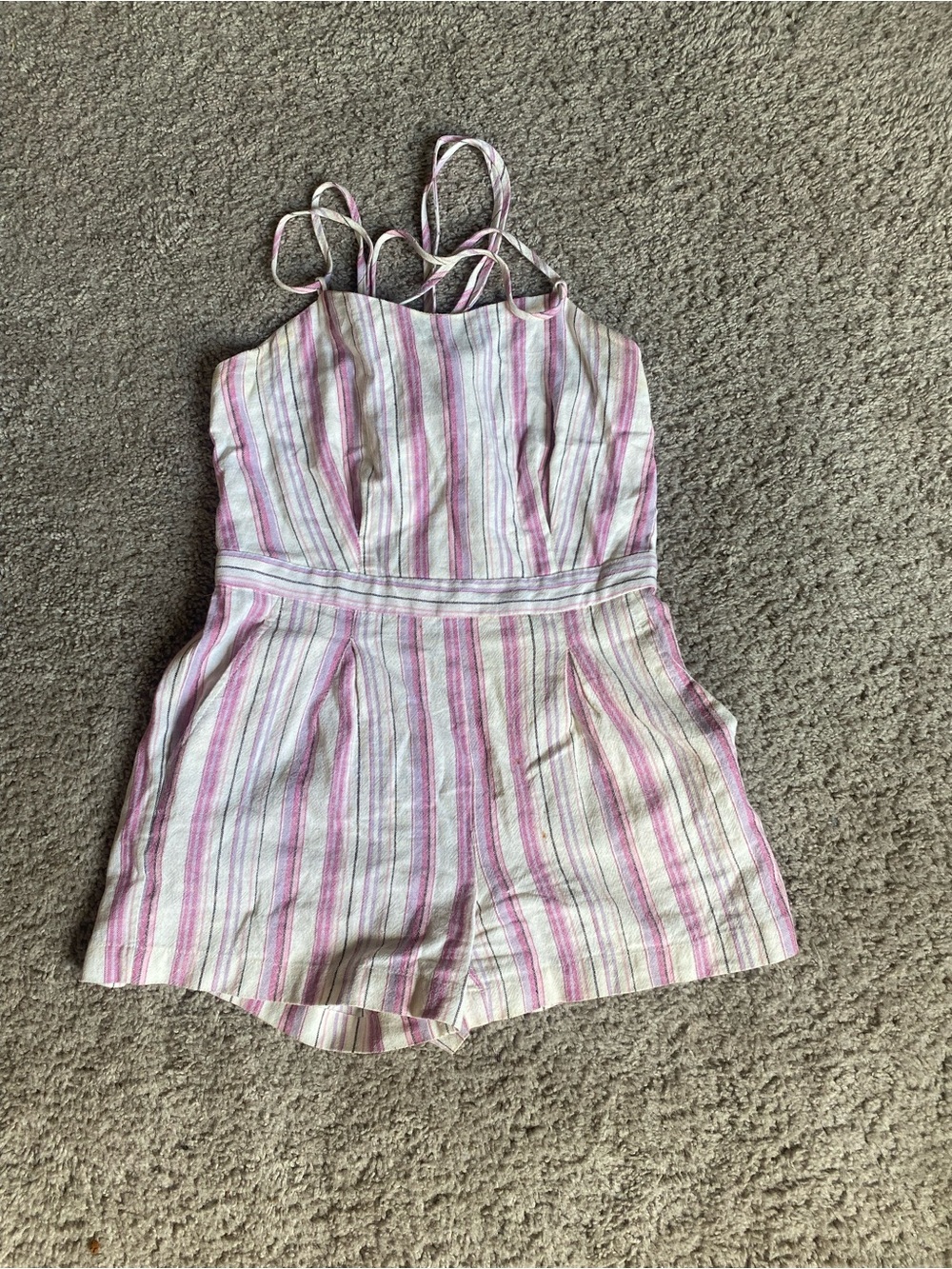 Chelsea & Violet Pink and Cream Striped Linen Romper